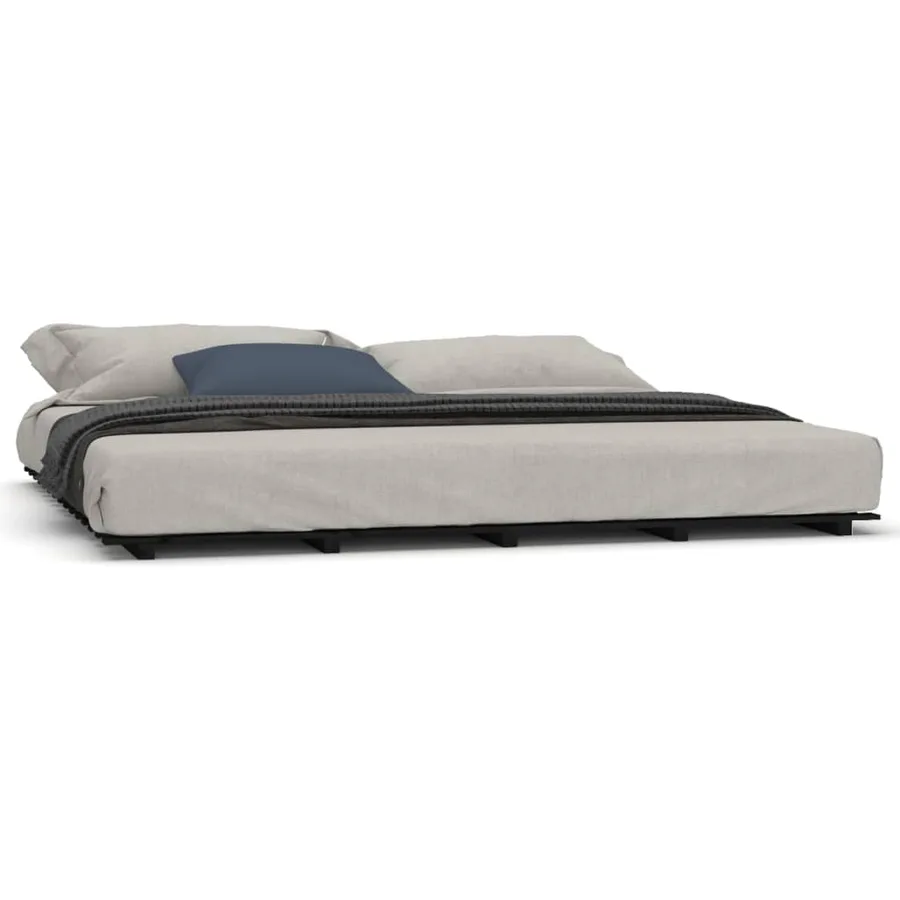 Cadre de lit sans matelas noir 200x200 cm bois massif de pin - 2