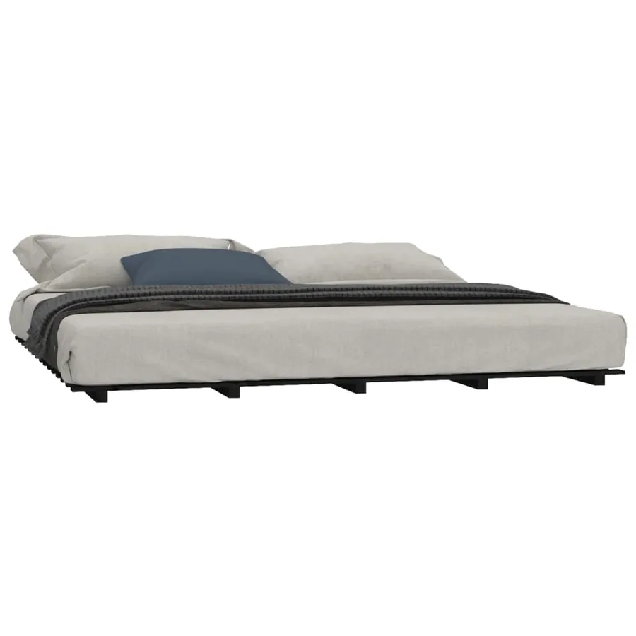 Cadre de lit sans matelas noir 200x200 cm bois massif de pin - 3