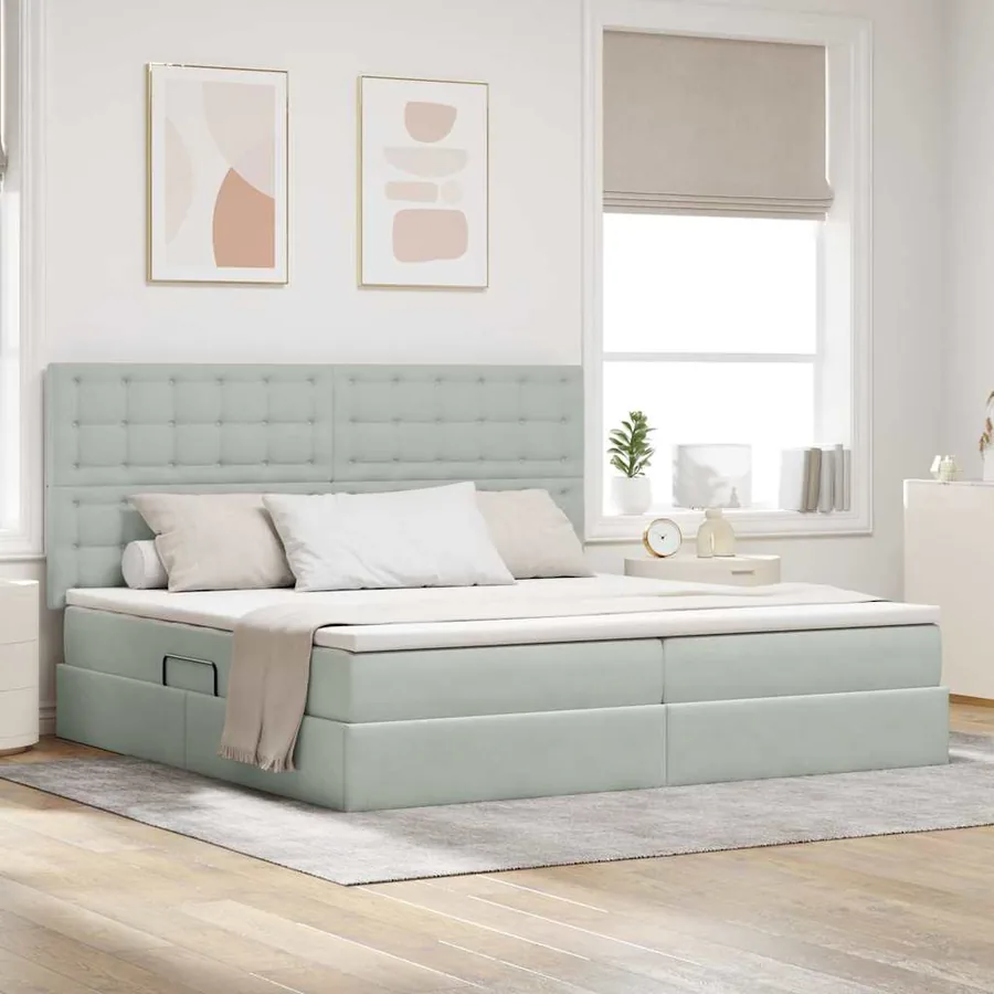 Lit de rangement LED avec matelas Gris clair 200 x 200 cm