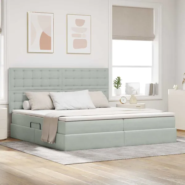 Lit de rangement LED avec matelas Gris clair 200 x 200 cm