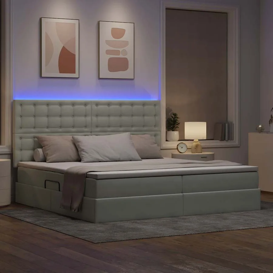 Lit de rangement LED avec matelas Gris clair 200 x 200 cm - 5
