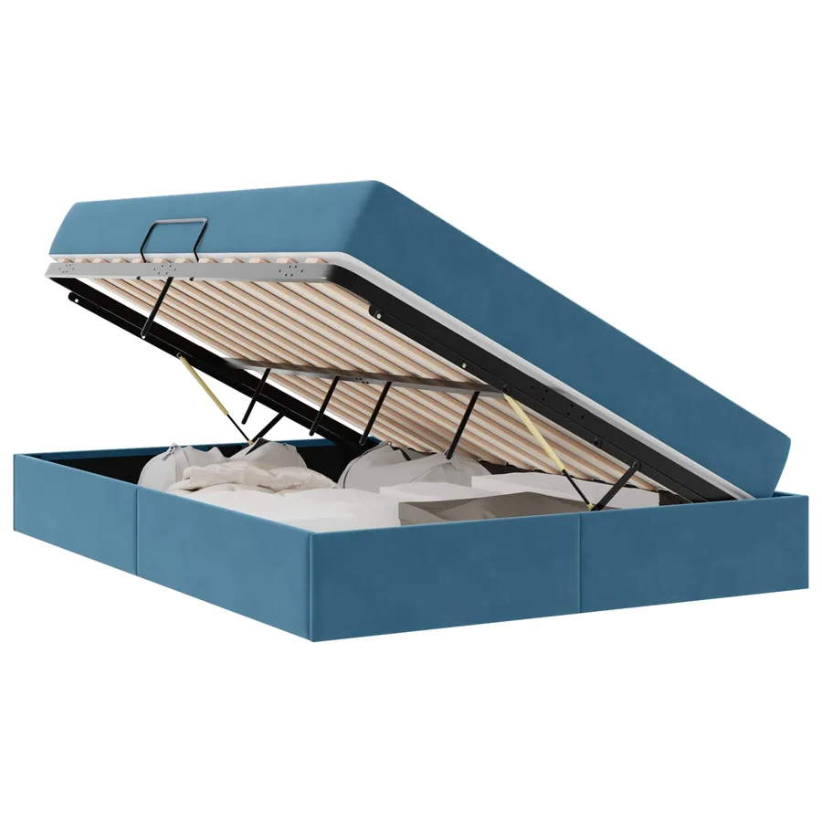 Lit avec rangement et matelas Bleu foncé 140 x 190 cm Velours - 2
