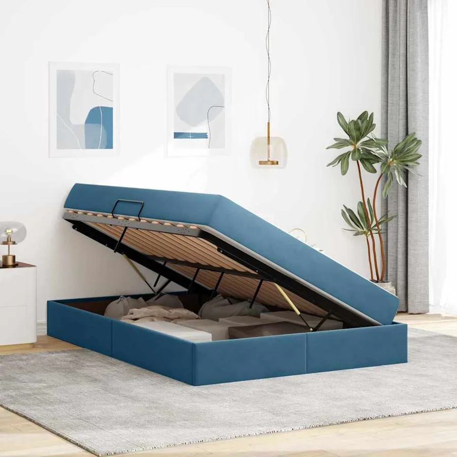 Lit avec rangement et matelas Bleu foncé 140 x 190 cm Velours - 4
