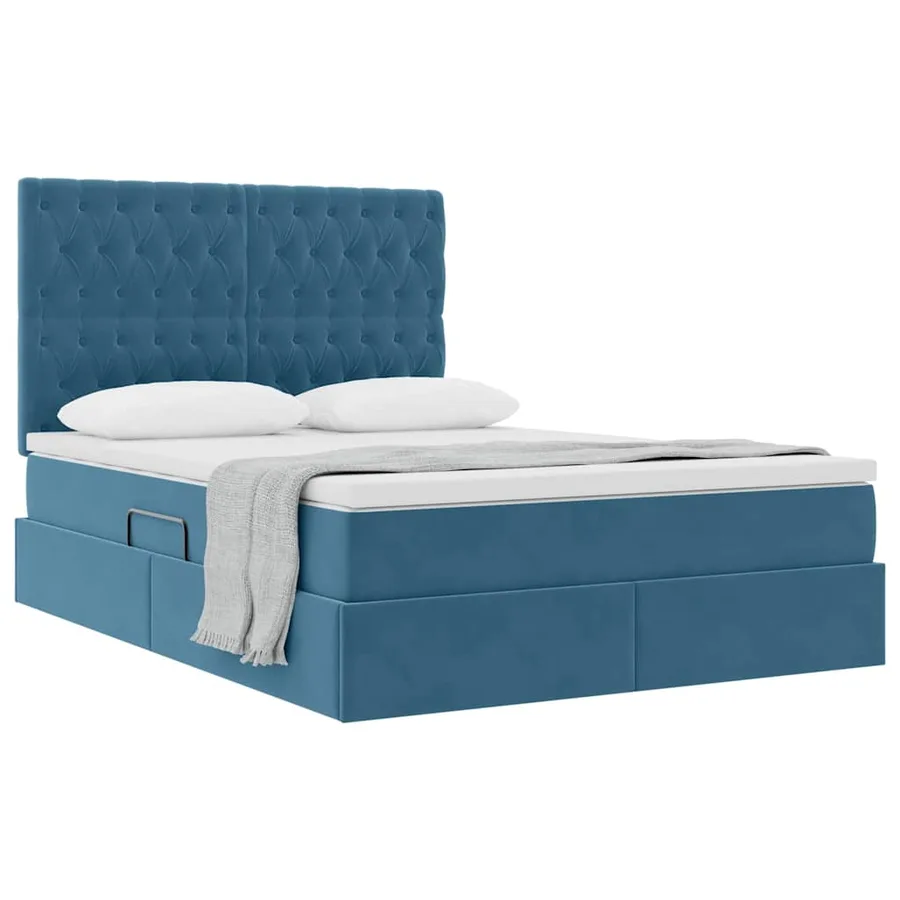 Lit avec rangement et matelas Bleu foncé 140 x 190 cm Velours - 3