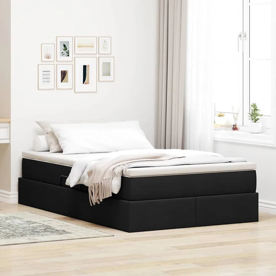 Lit avec rangement et matelas Noir 120 x 200 cm Polyester