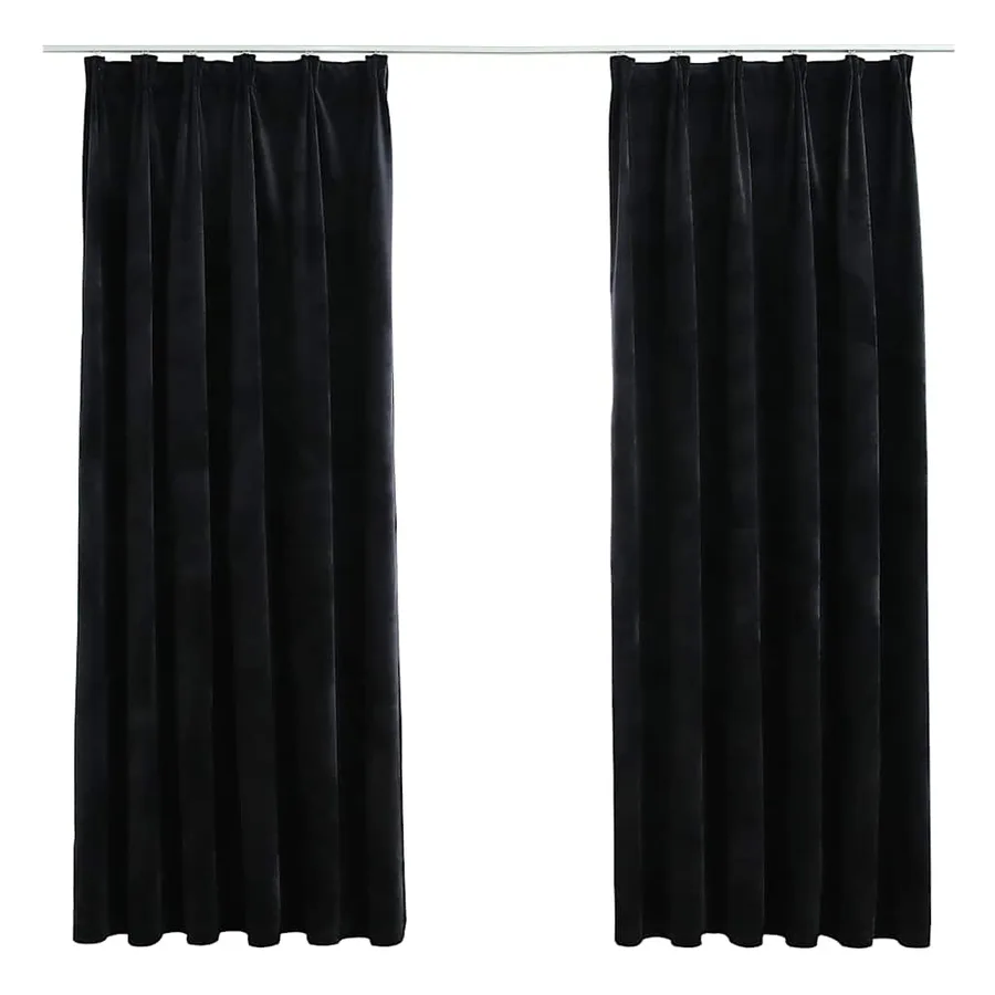 Rideaux occultants avec crochets 2 pcs Velours Noir 140x175 cm - 2