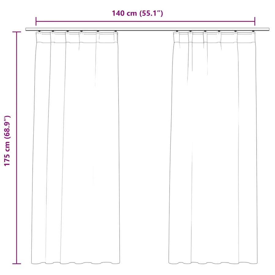 Rideaux occultants avec crochets 2 pcs Velours Noir 140x175 cm - 7