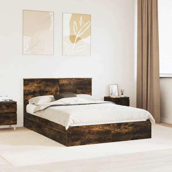 Lit de Rangement Chêne fumé 135 x 190 cm Bois d'ingénierie