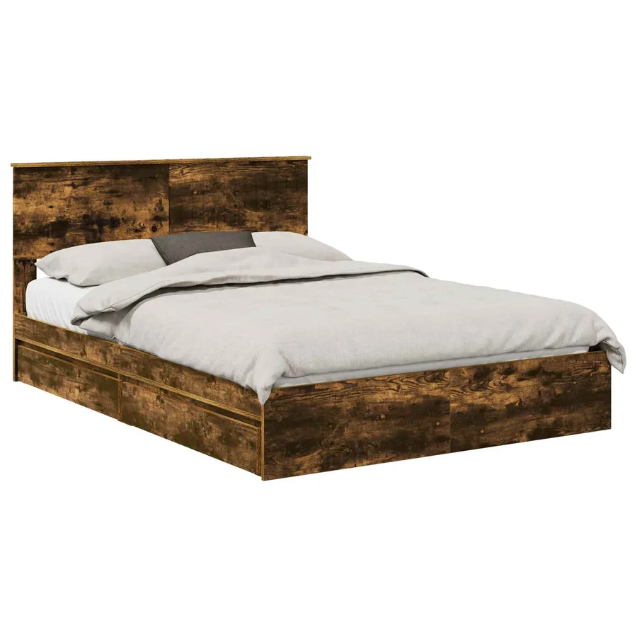 Lit de Rangement Chêne fumé 135 x 190 cm Bois d'ingénierie - 2