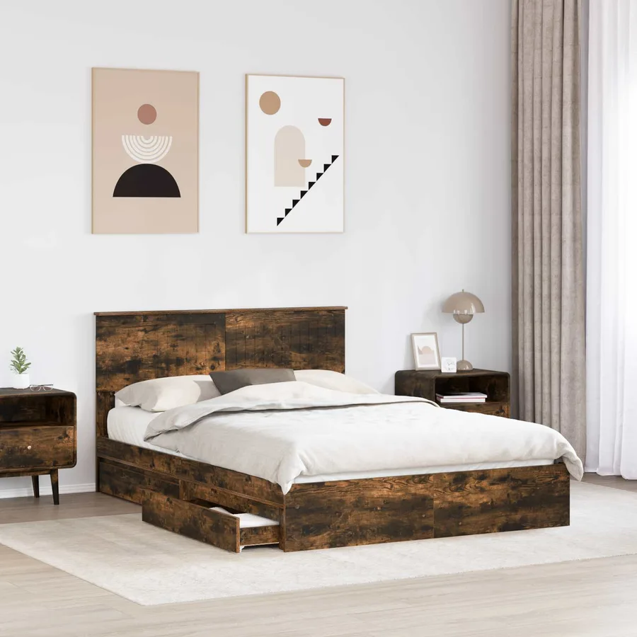 Lit de Rangement Chêne fumé 135 x 190 cm Bois d'ingénierie - 3