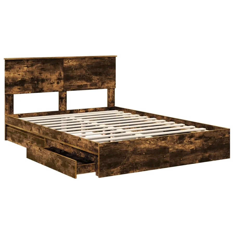 Lit de Rangement Chêne fumé 135 x 190 cm Bois d'ingénierie - 5