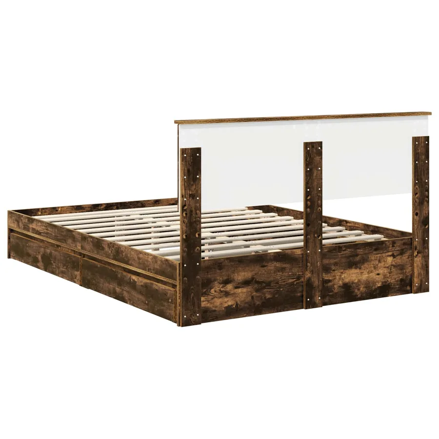 Lit de Rangement Chêne fumé 135 x 190 cm Bois d'ingénierie - 8