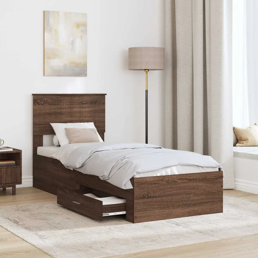 Cadre de lit avec tiroir Chêne Marron et Argent 75 x 190 cm - 3