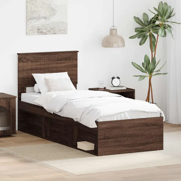 Cadre de lit avec tête de lit Chêne brun 75 x 190 cm Pin massif