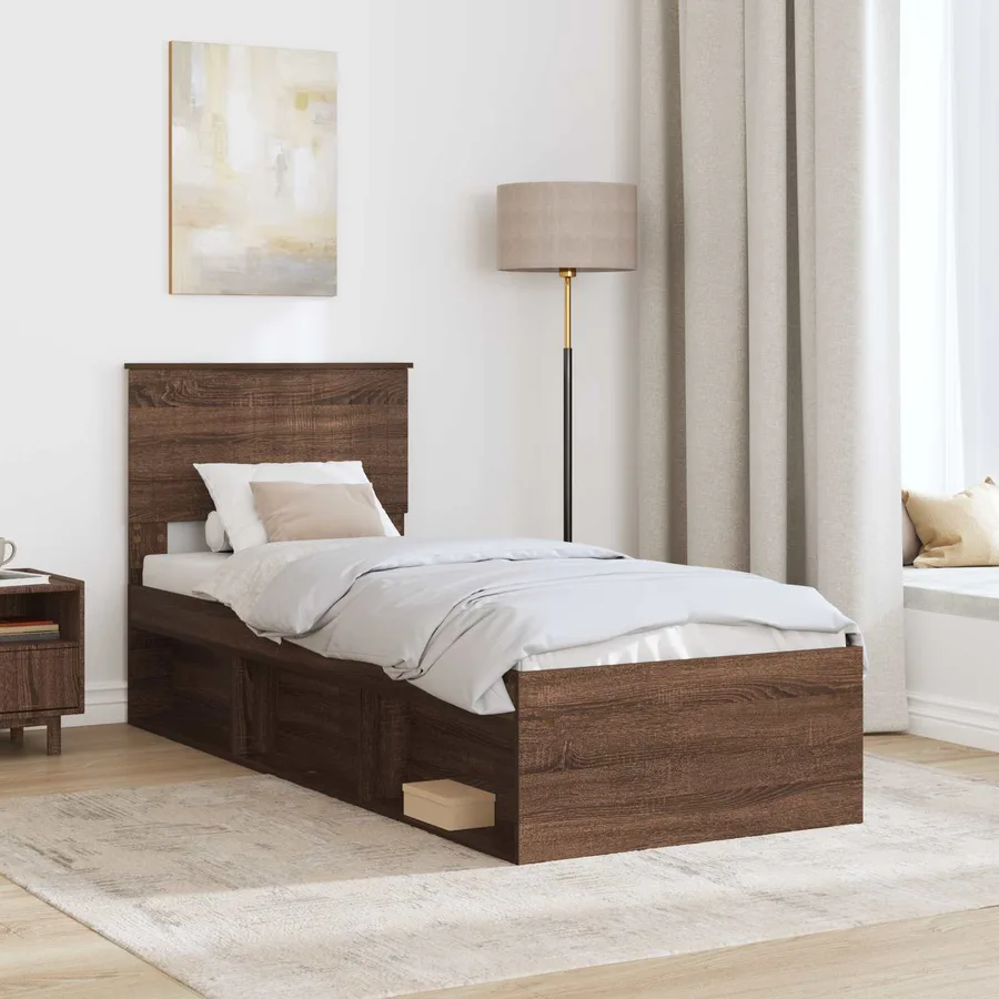 Cadre de lit avec tête de lit Chêne brun 75 x 190 cm Pin massif - 3