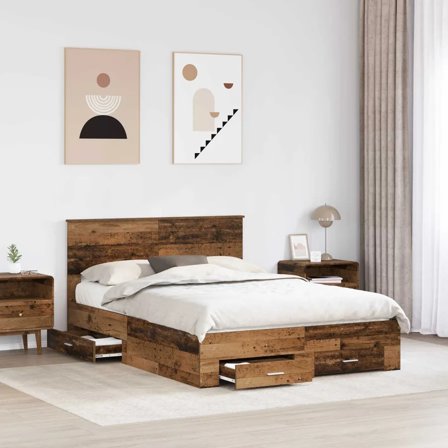 Cadre de lit Bois ancien 135 x 190 cm Bois d'ingénierie - 3