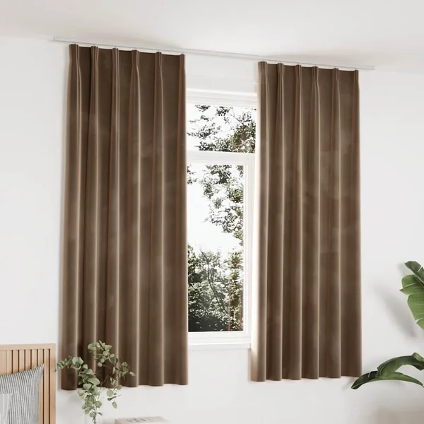 Rideaux occultants avec crochets 2 pcs Velours Beige 140x175 cm
