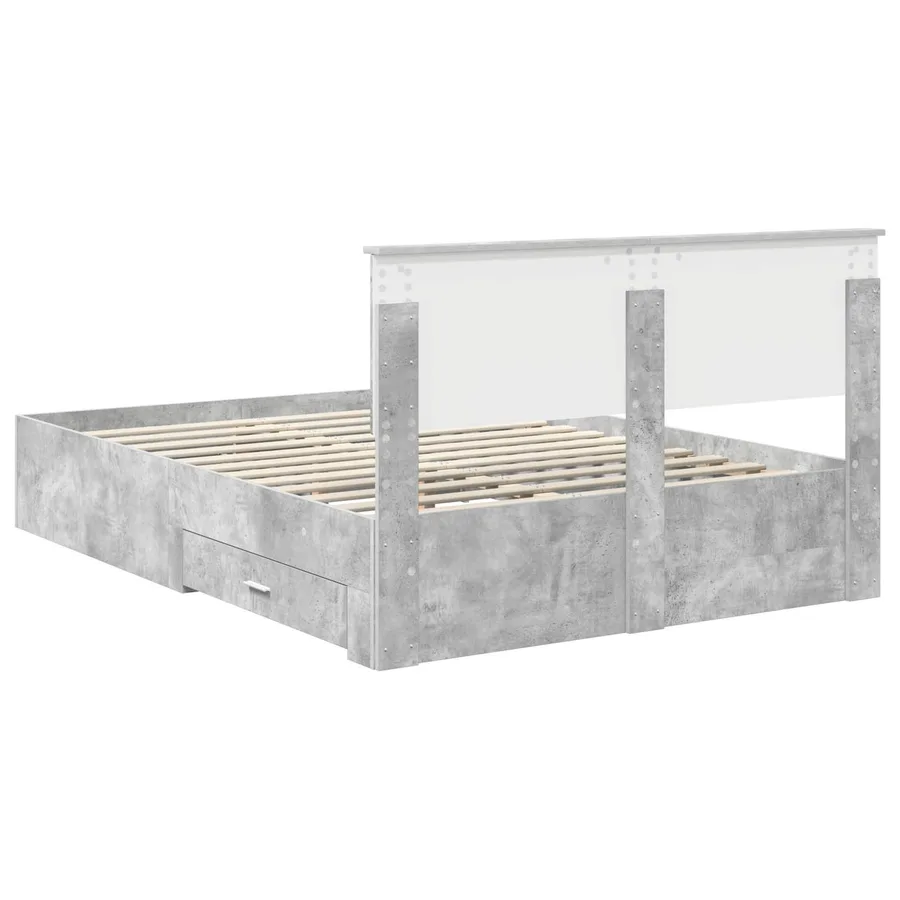 Cadre de lit Gris béton 135 x 190 cm Bois d'ingénierie - 10