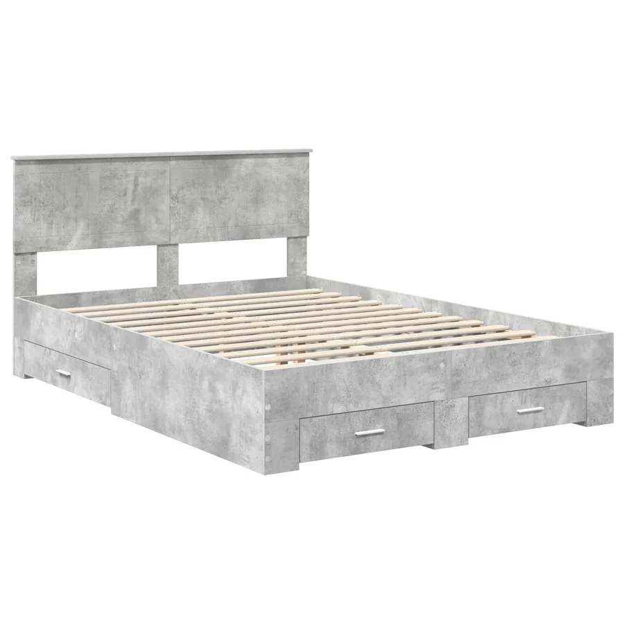 Cadre de lit Gris béton 135 x 190 cm Bois d'ingénierie - 4