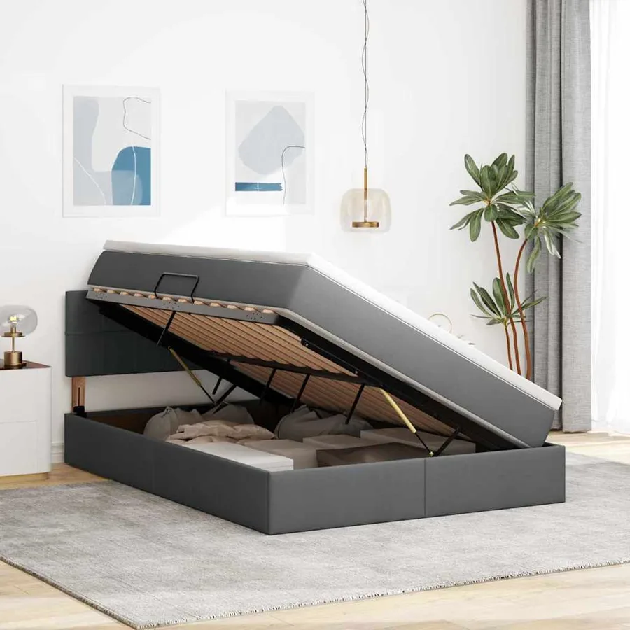Lit avec rangement et matelas Gris foncé 140 x 190 cm - 4