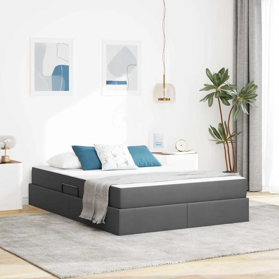 Lit avec rangement et matelas Gris foncé 140 x 190 cm Polyester