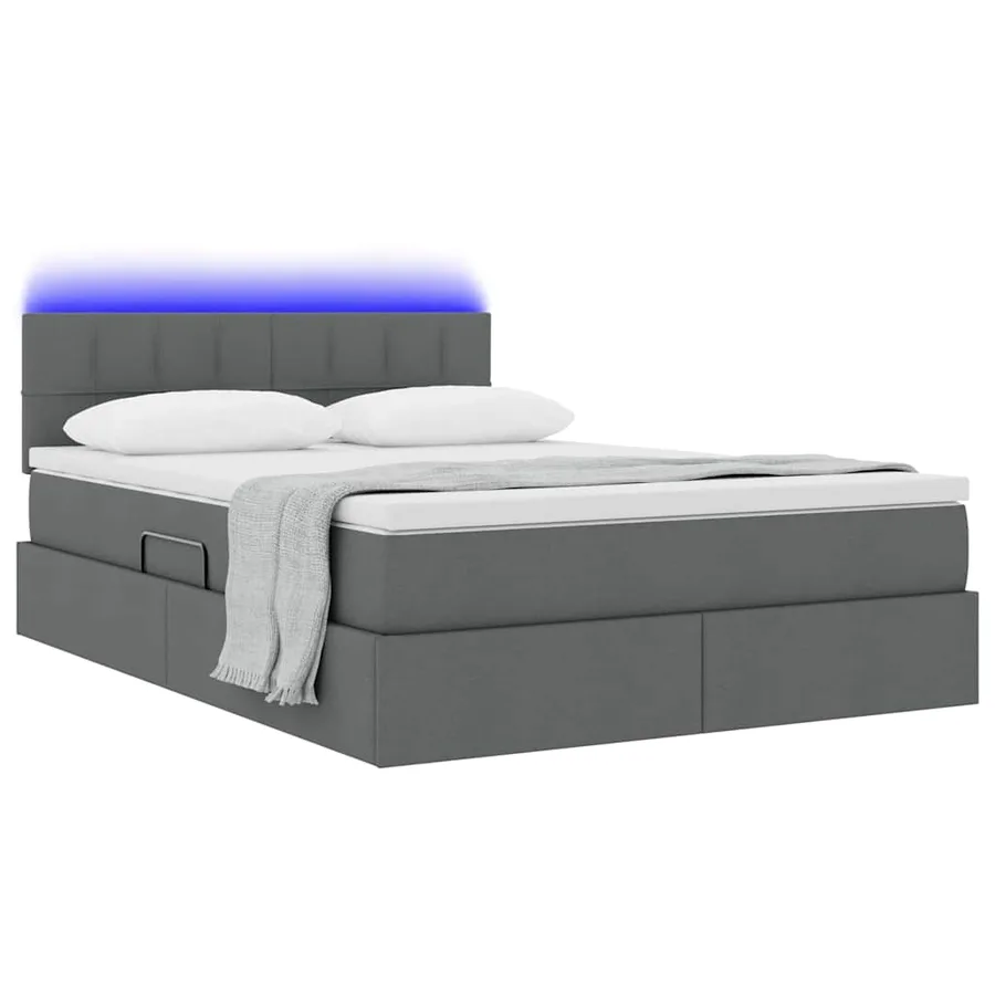 Lit de rangement LED avec matelas Gris foncé 140 x 190 cm Tissu - 3