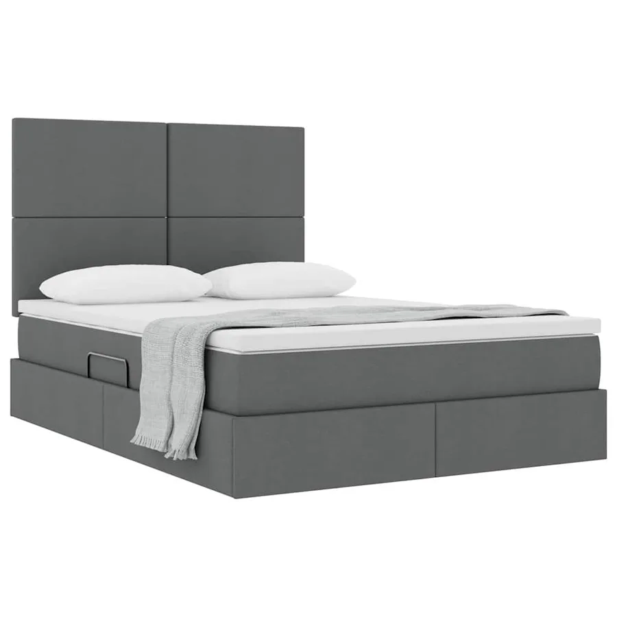 Lit avec rangement et matelas Gris foncé 140 x 190 cm tissu - 3