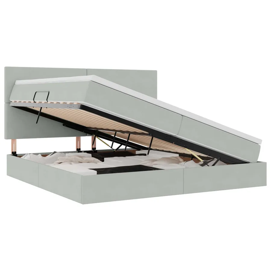 Lit de rangement LED avec matelas Gris clair 200 x 200 cm - 2