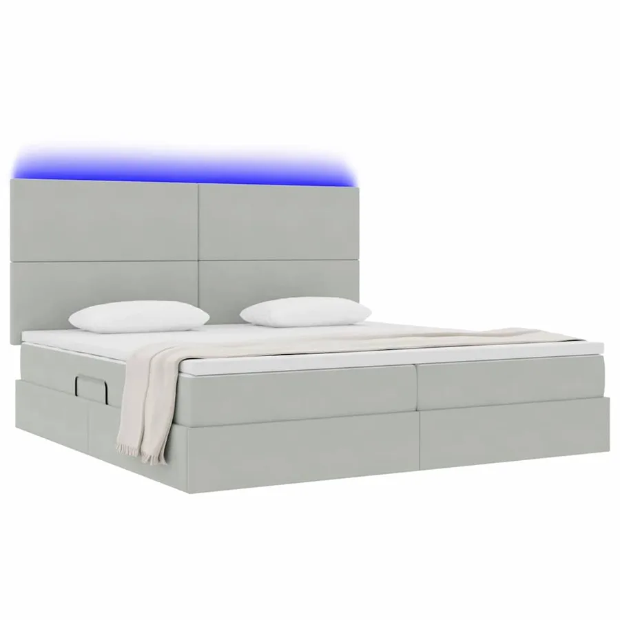 Lit de rangement LED avec matelas Gris clair 200 x 200 cm - 3