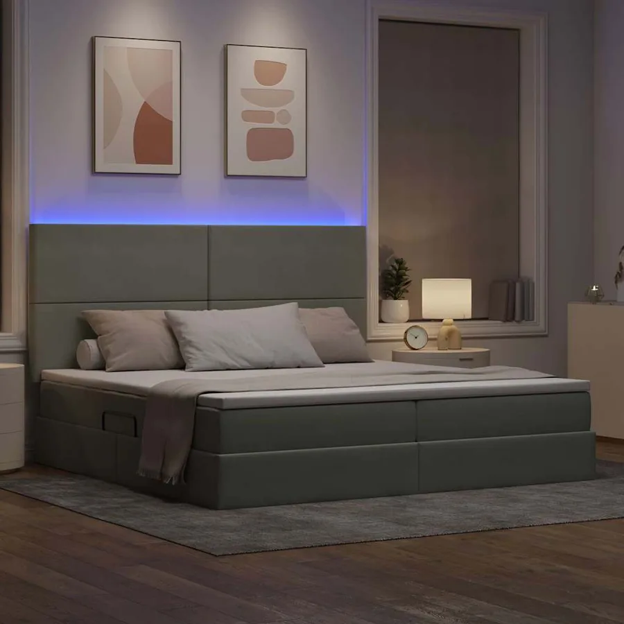 Lit de rangement LED avec matelas Gris clair 200 x 200 cm - 5