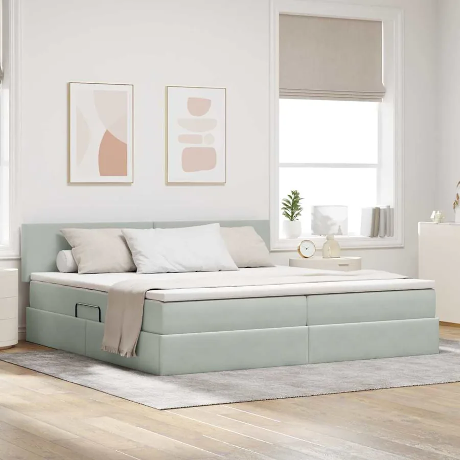 Lit de Rangement Gris clair 200 x 200 cm Velours