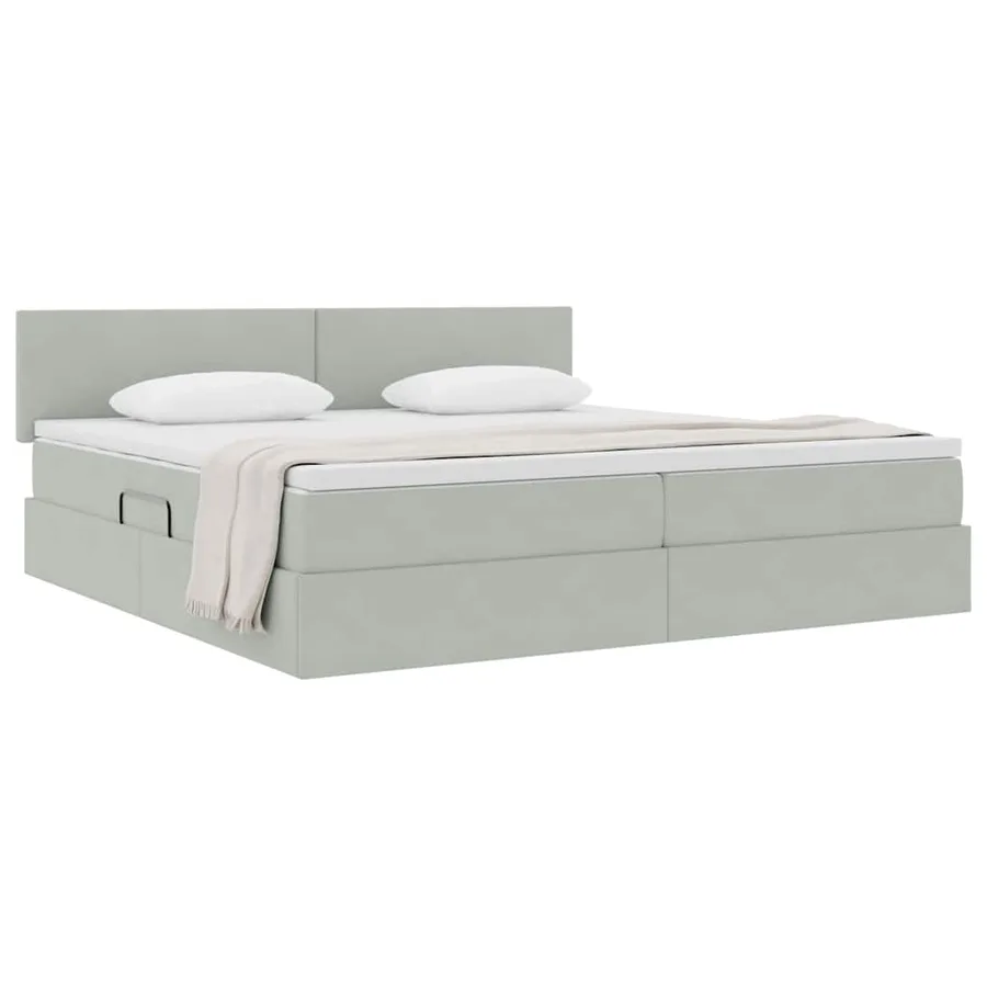 Lit de Rangement Gris clair 200 x 200 cm Velours - 3