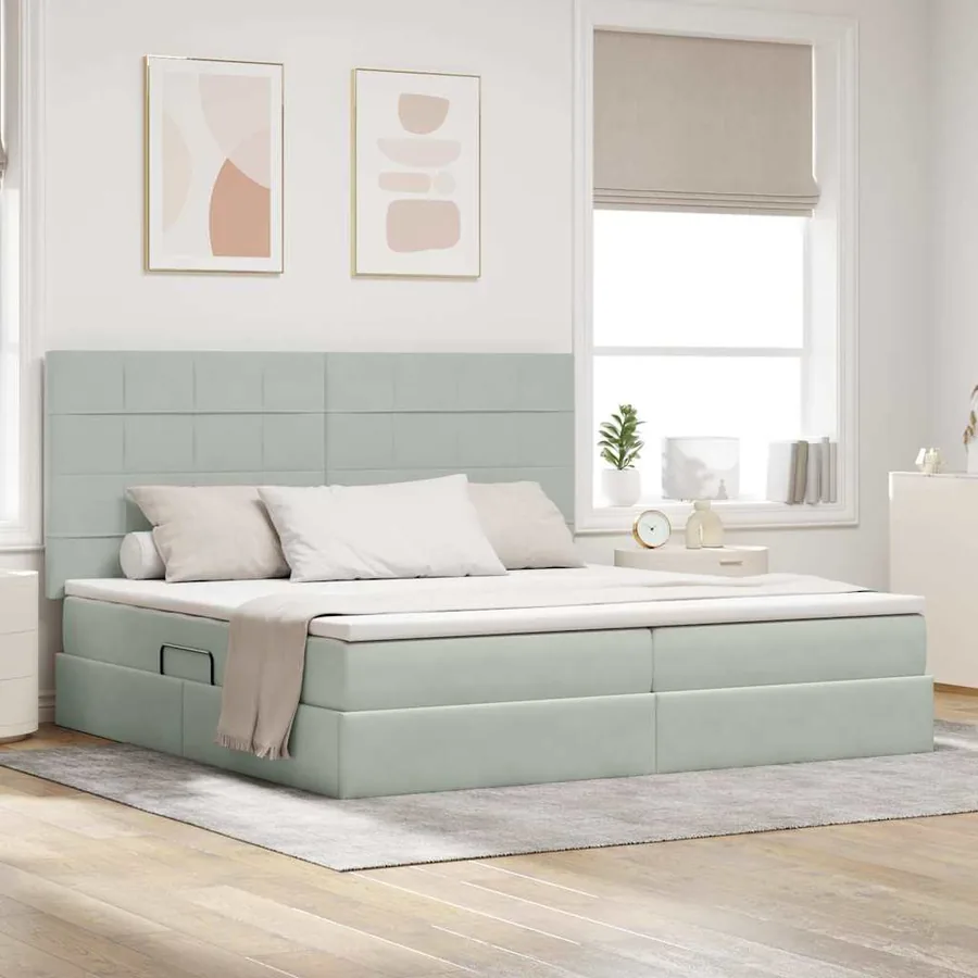 Lit avec rangement et matelas Gris clair 200 x 200 cm Velours