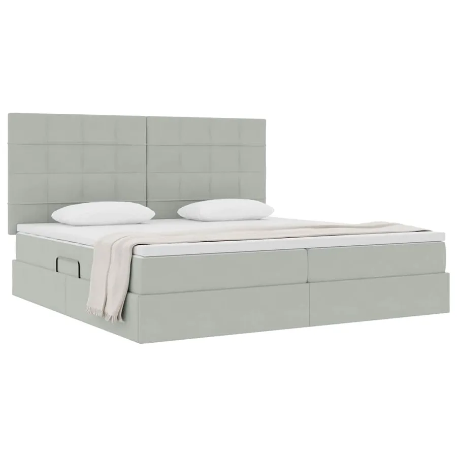 Lit avec rangement et matelas Gris clair 200 x 200 cm Velours - 3