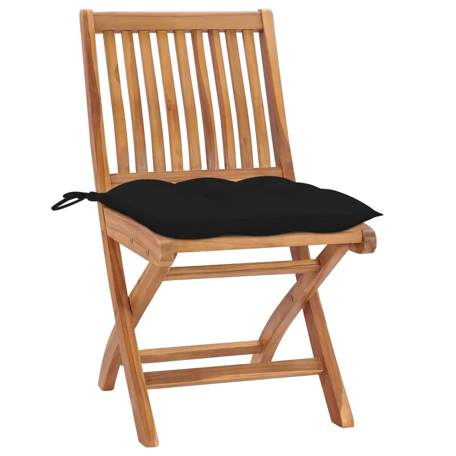 Chaises de jardin lot de 2 et coussins noir Bois de teck massif - 2