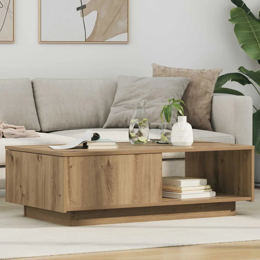 Table basse Chêne artisanal 95 x 55 x 31 cm Bois d'ingénierie