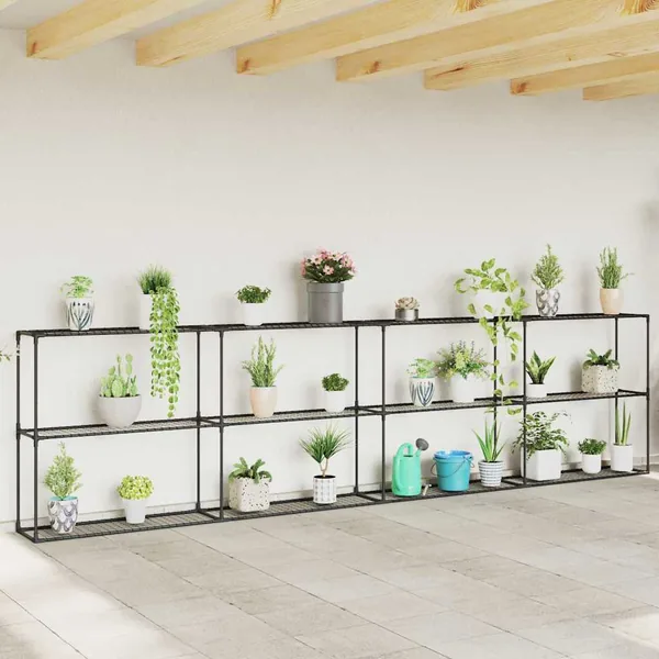 Support de plantes à 3 niveaux Noir 400 x 32 x 104 cm Acier