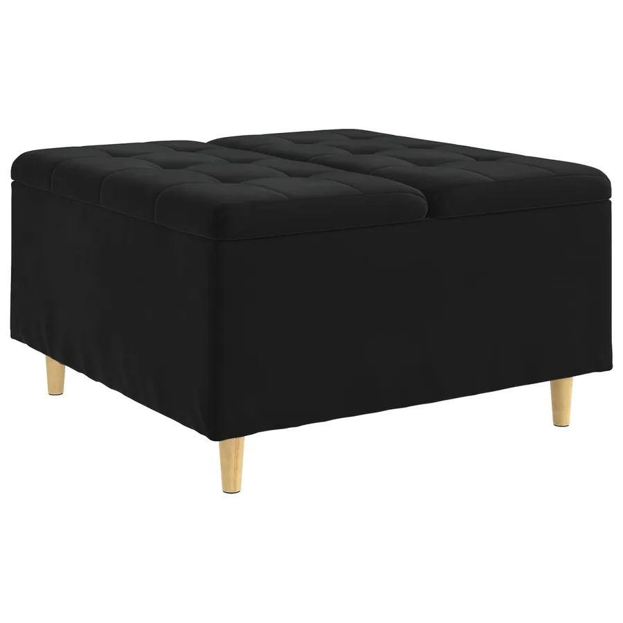 Pouf de rangement avec coussin Noir 80 x 80 x 45 cm Velours - 2