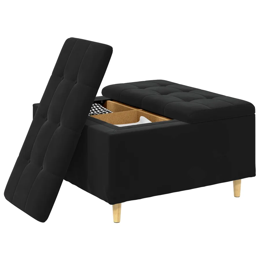 Pouf de rangement avec coussin Noir 80 x 80 x 45 cm Velours - 3