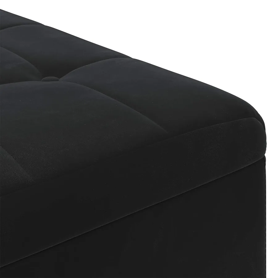 Pouf de rangement avec coussin Noir 80 x 80 x 45 cm Velours - 7