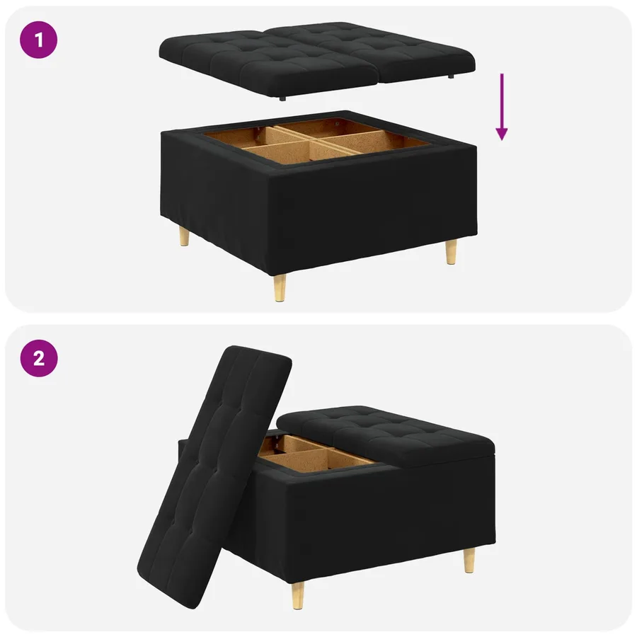 Pouf de rangement avec coussin Noir 80 x 80 x 45 cm Velours - 9