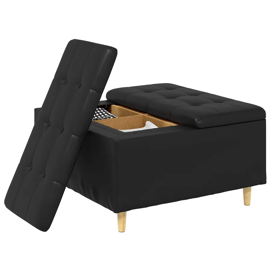 Pouf de rangement avec coussin Noir 80 x 80 x 45 cm Simili cuir - 3
