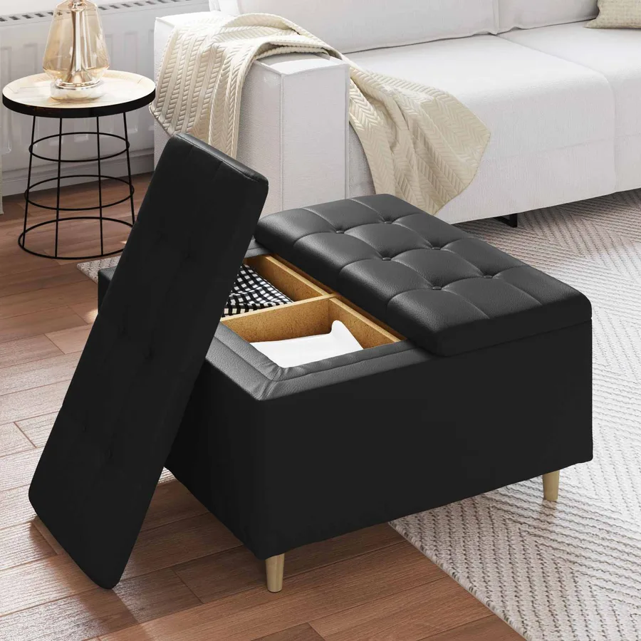 Pouf de rangement avec coussin Noir 80 x 80 x 45 cm Simili cuir - 4