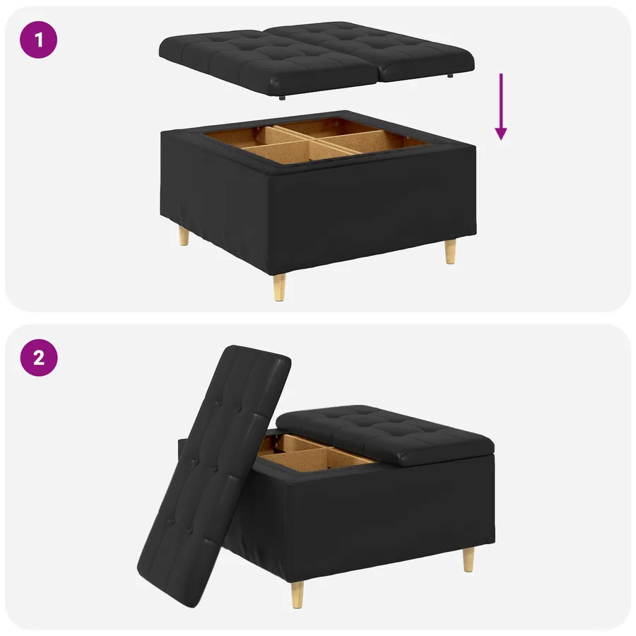 Pouf de rangement avec coussin Noir 80 x 80 x 45 cm Simili cuir - 9