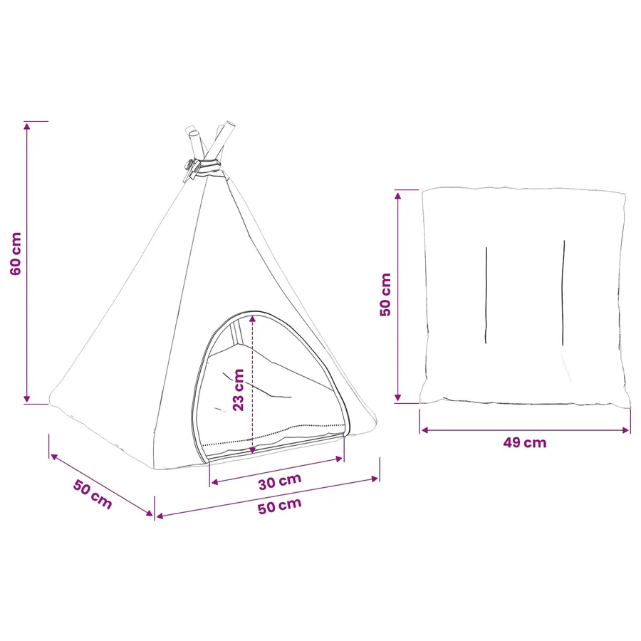 Teepee pour animaux de compagnie avec coussin 50 x 50 x 60 cm - 10