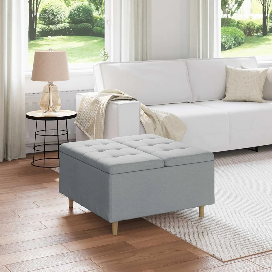 Pouf de rangement avec coussin Gris clair 80 x 80 x 45 cm tissu