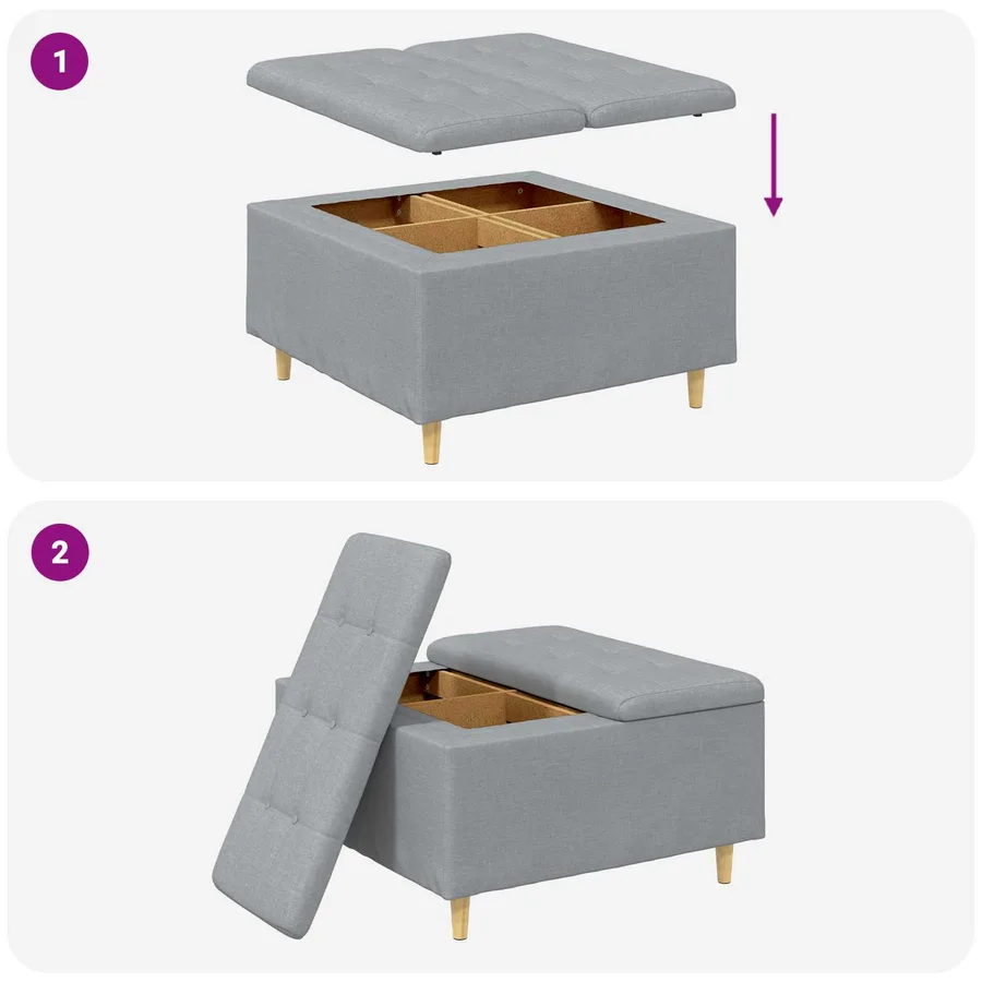 Pouf de rangement avec coussin Gris clair 80 x 80 x 45 cm tissu - 9