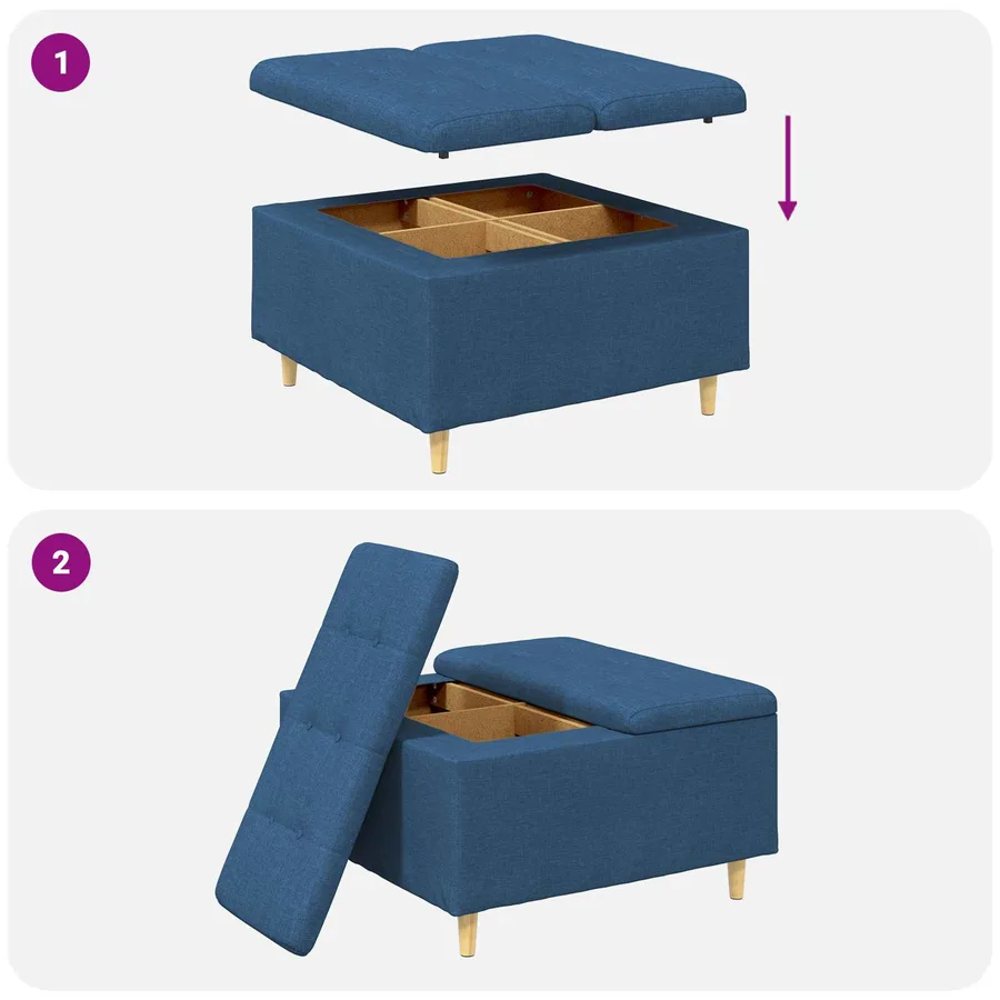 Pouf de rangement avec coussin Bleu 80 x 80 x 45 cm tissu - 9