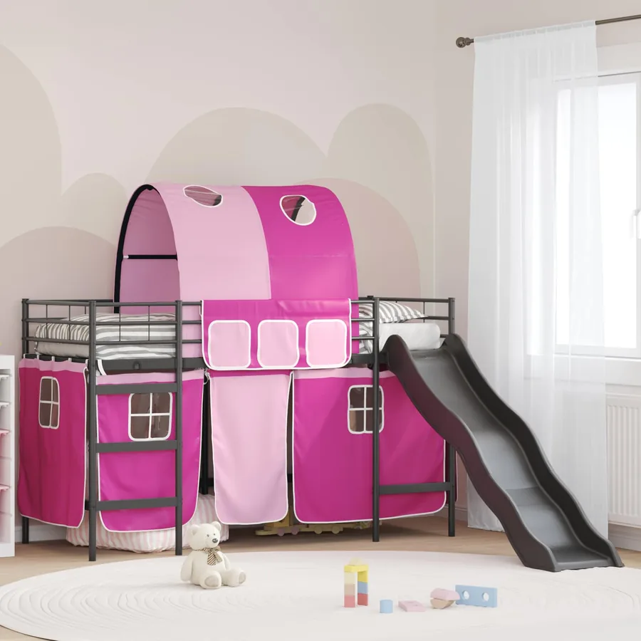 Lit mezzanine pour enfants Noir et rose 75 x 190 cm Métал
