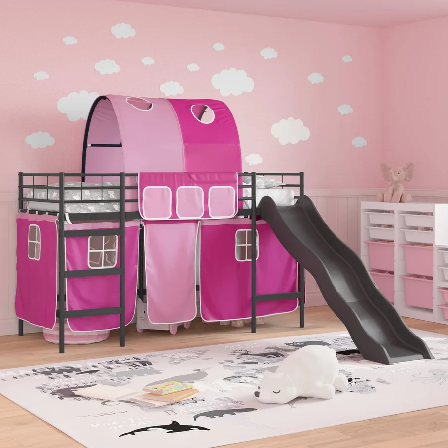 Lit mezzanine pour enfants Noir et rose 75 x 190 cm Métал - 3